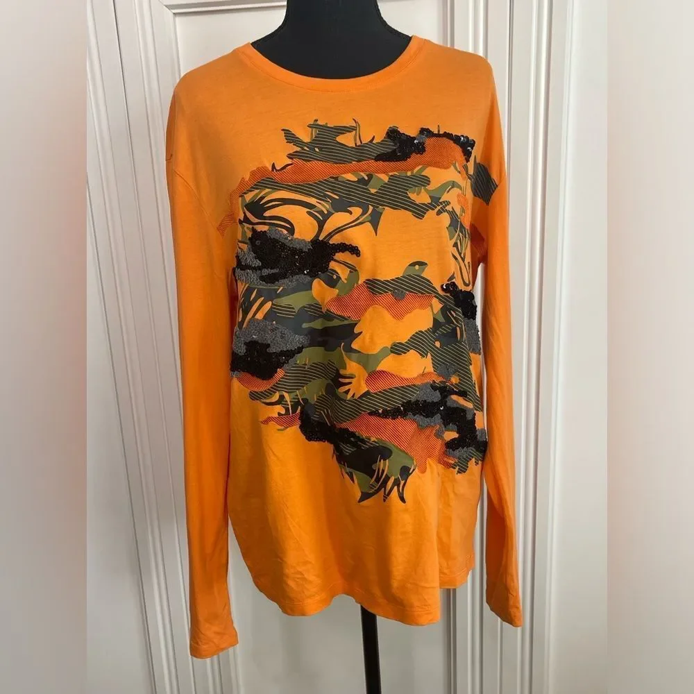 Versace Long Sleeve Tee Orange Sequin size Large